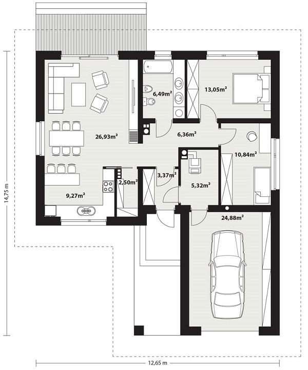 Rzut parteru POW. 109,0 m²