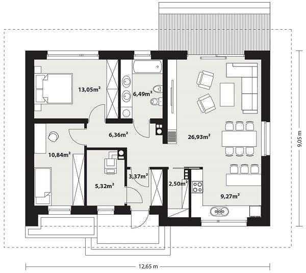 Rzut parteru lustro POW. 84,1 m²