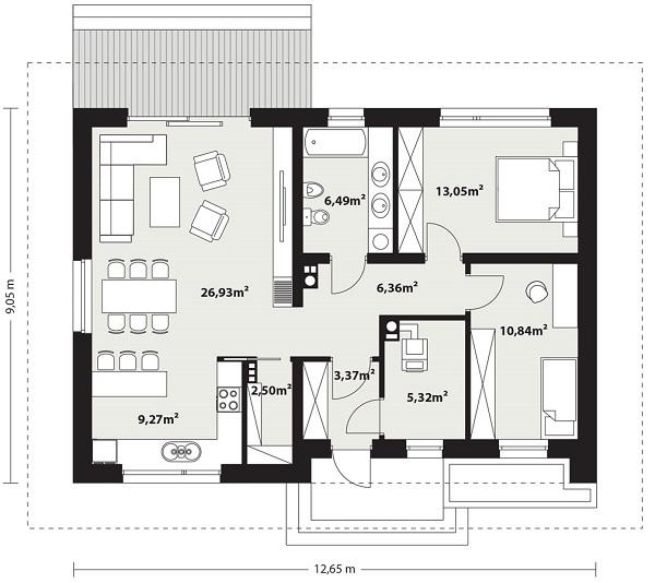 Rzut parteru POW. 84,1 m²