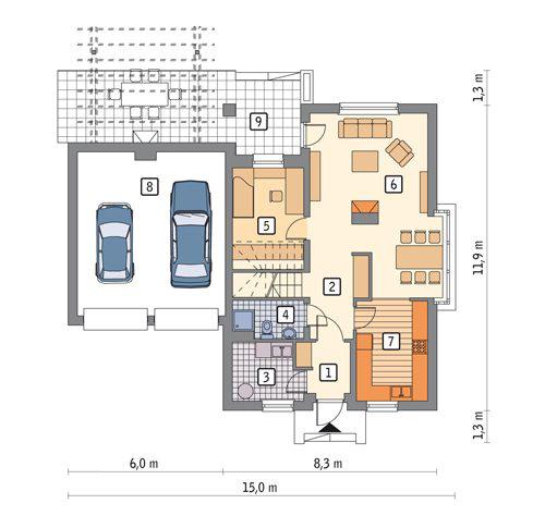 Rzut parteru POW. 106,3 m²