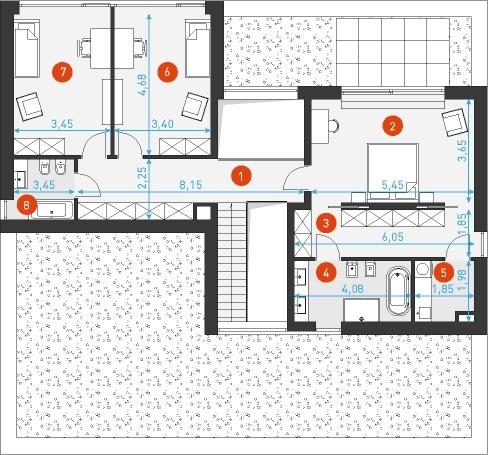 Rzut piętra POW. 96,3 m²