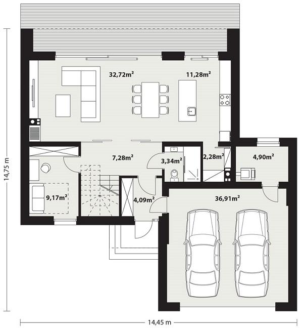 Rzut parteru POW. 112,1 m²