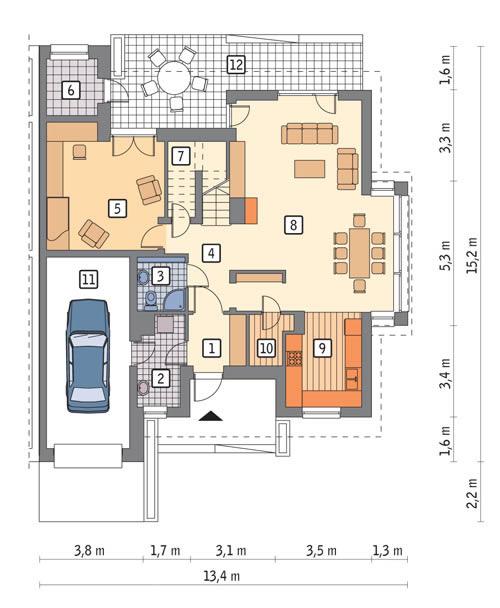 Rzut parteru POW. 116,1 m²