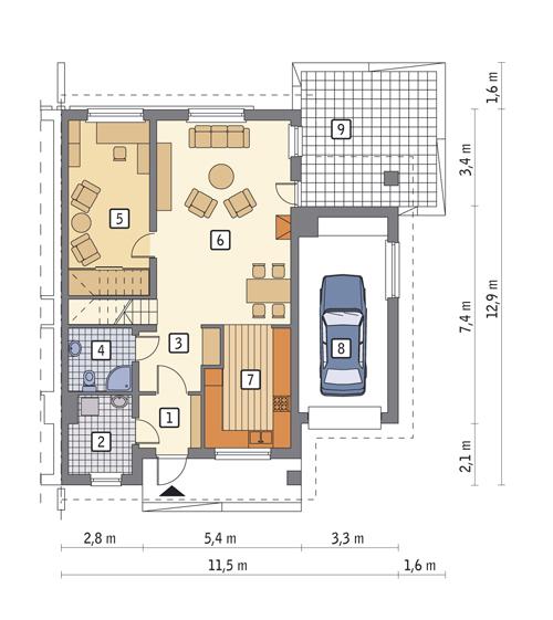 Rzut parteru POW. 97,2 m²