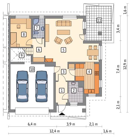 Rzut parteru POW. 115,0 m²