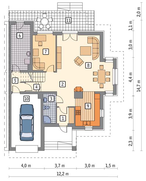 Rzut parteru POW. 106,8 m²