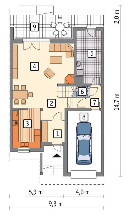 Rzut parteru POW. 90,6 m²
