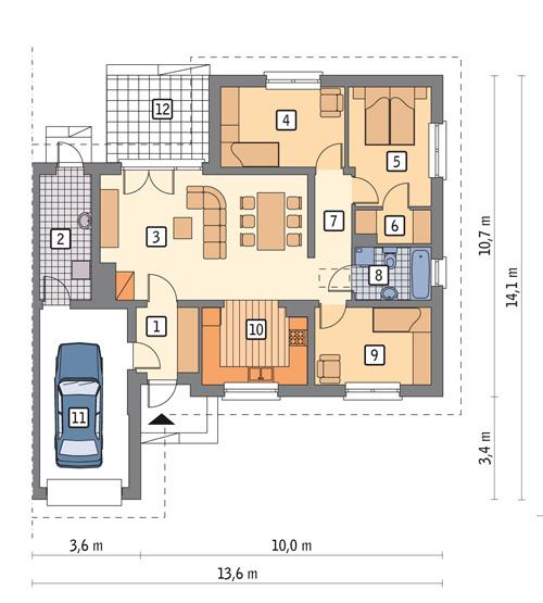 Rzut parteru POW. 106,7 m²