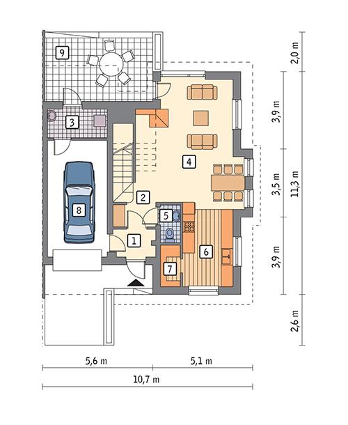 Rzut parteru POW. 71,7 m²