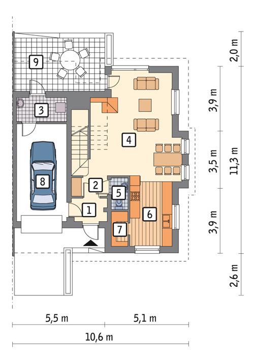 Rzut parteru POW. 71,7 m²