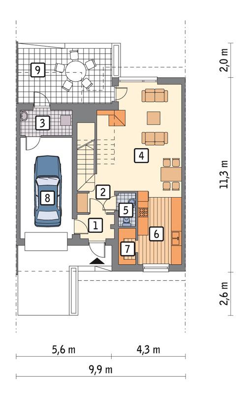 Rzut parteru POW. 69,9 m²