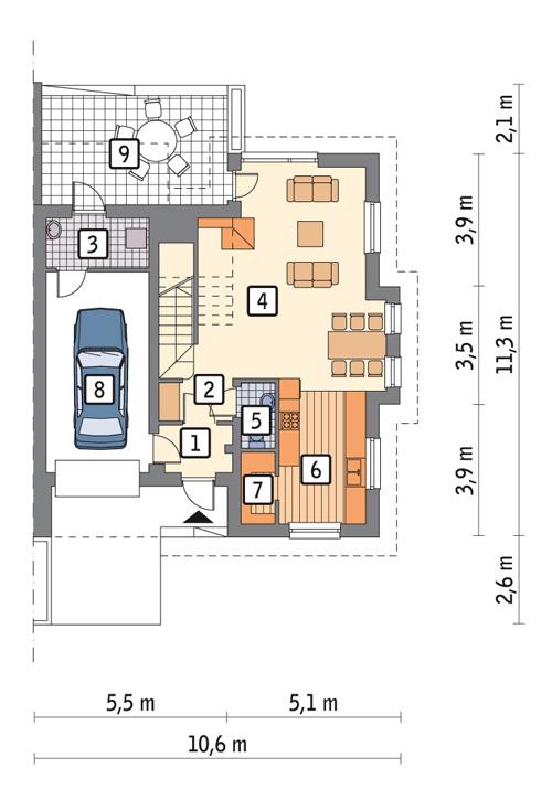 Rzut parteru POW. 71,6 m²