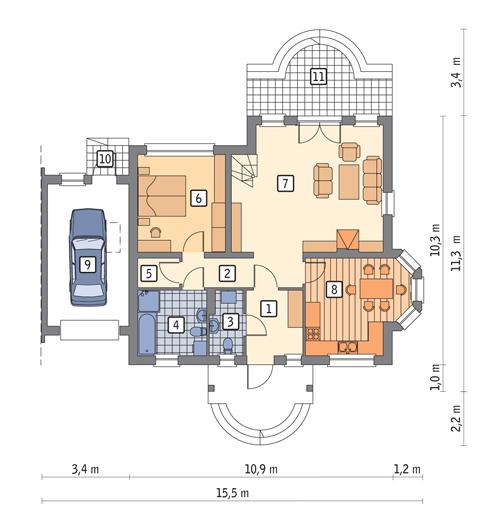 Rzut parteru POW. 102,7 m²