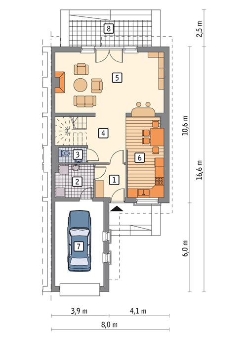 Rzut parteru POW. 85,2 m²