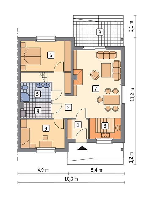 Rzut parteru POW. 83,0 m²