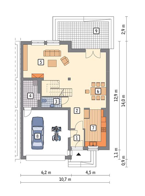 Rzut parteru POW. 111,6 m²