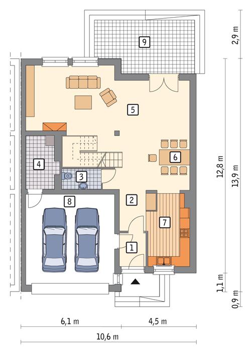 Rzut parteru POW. 111,6 m²