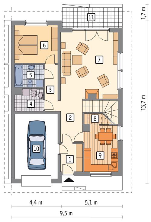 Rzut parteru POW. 94,8 m²