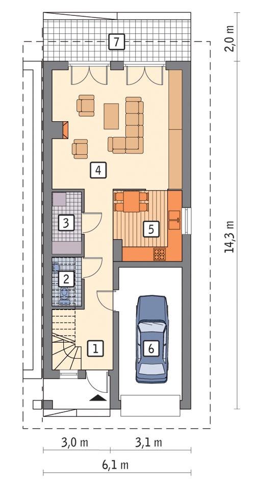 Rzut parteru POW. 63,5 m²