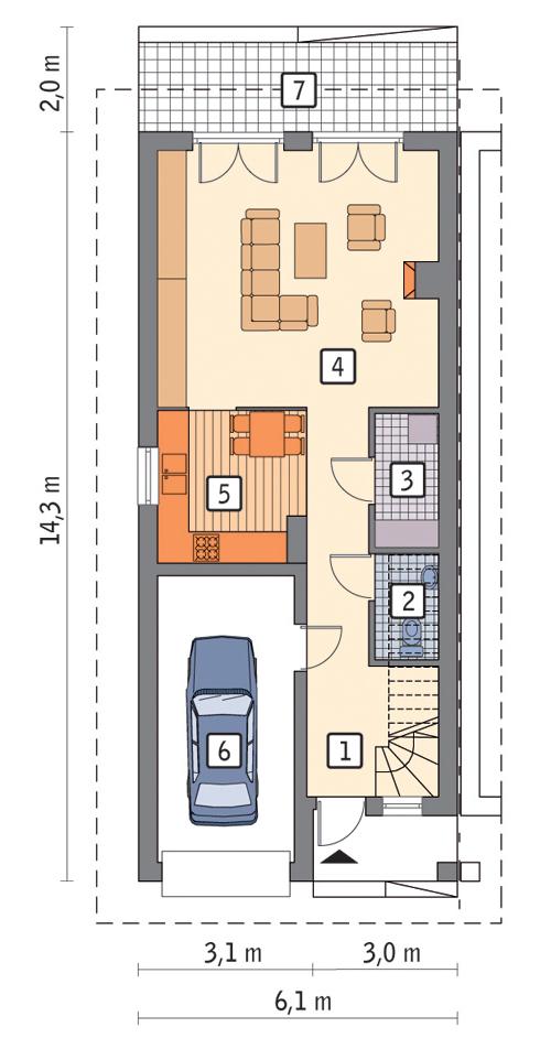 Rzut parteru lustro POW. 63,5 m²