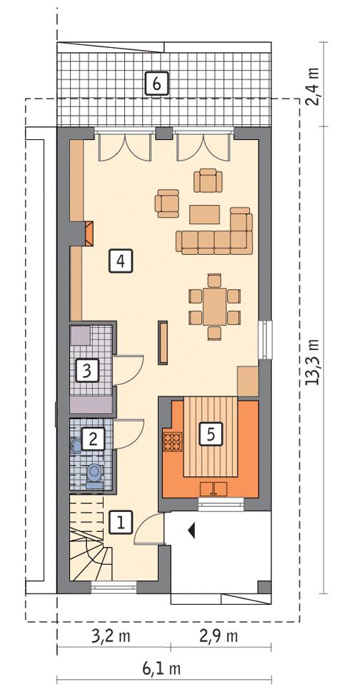 Rzut parteru POW. 55,9 m²