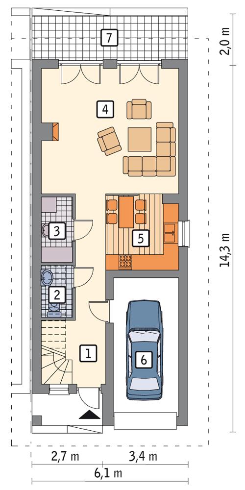 Rzut parteru POW. 64,2 m²