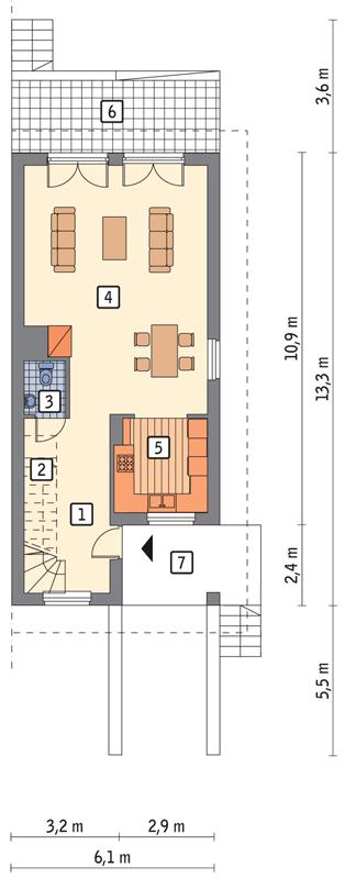 Rzut parteru POW. 83,9 m²