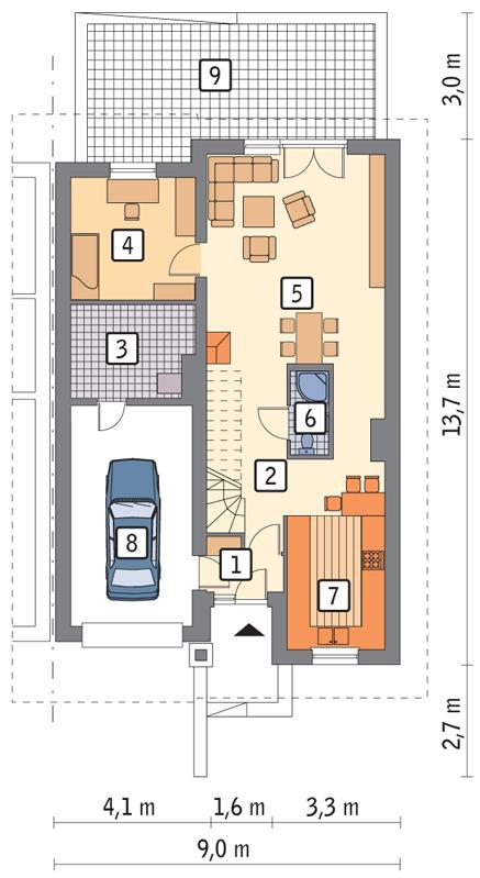 Rzut parteru POW. 90,7 m²