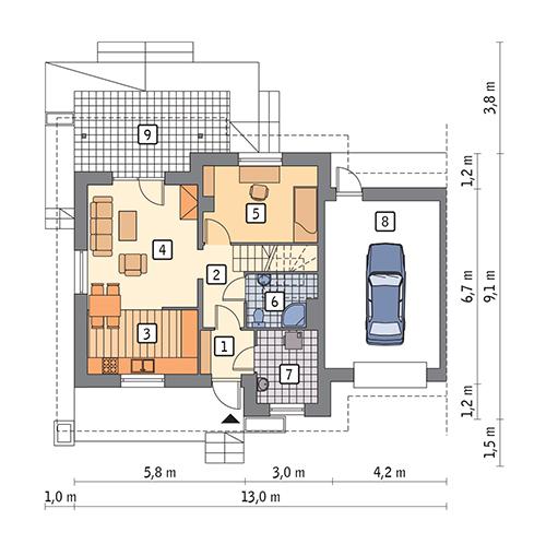 Rzut parteru POW. 71,2 m²