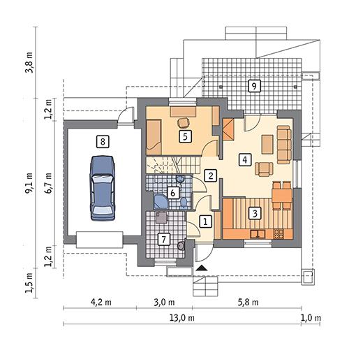 Rzut parteru lustro POW. 71,2 m²