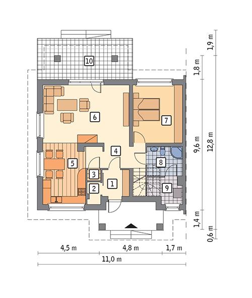 Rzut parteru POW. 80,0 m²