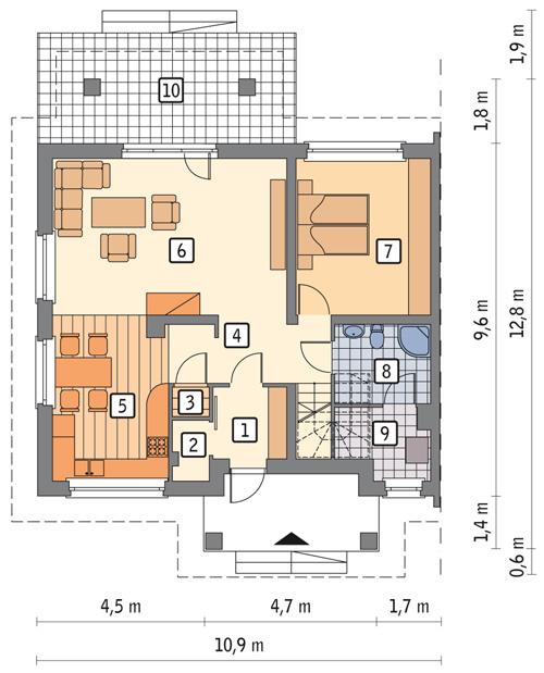 Rzut parteru POW. 80,0 m²