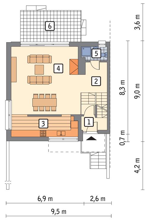 Rzut parteru POW. 65,5 m²