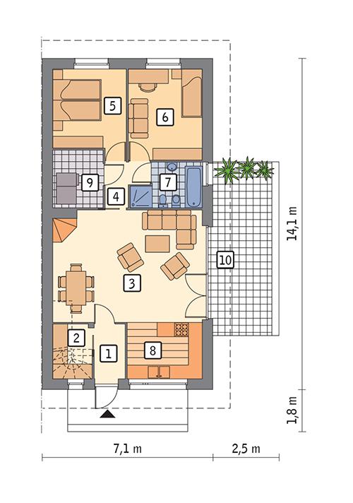 Rzut parteru POW. 80,4 m²