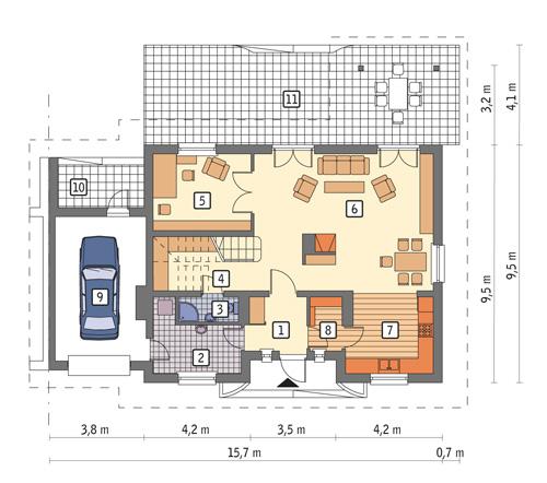 Rzut parteru POW. 106,5 m²