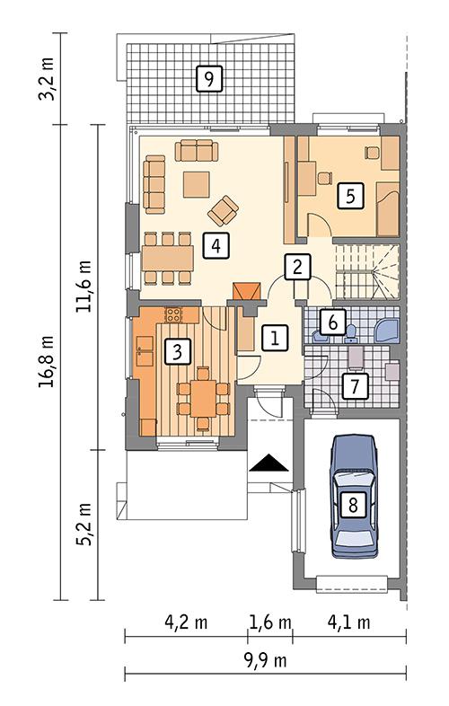 Rzut parteru POW. 102,3 m²