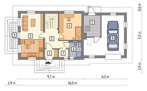 Rzut parteru POW. 84,4 m²