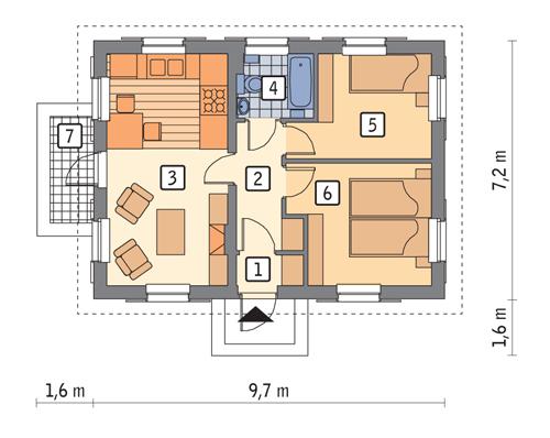 Rzut parteru POW. 52,2 m²