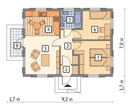 Rzut parteru POW. 54,1 m²