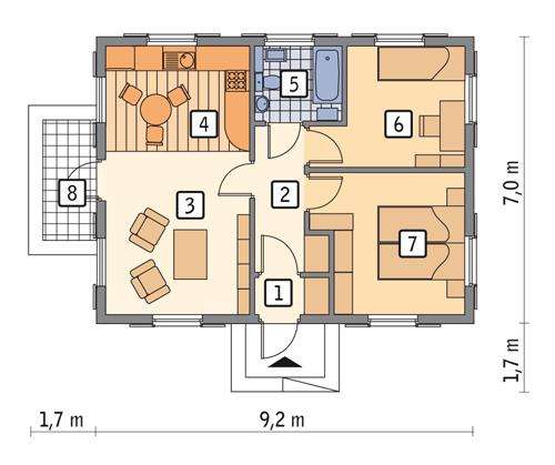 Rzut parteru POW. 54,1 m²