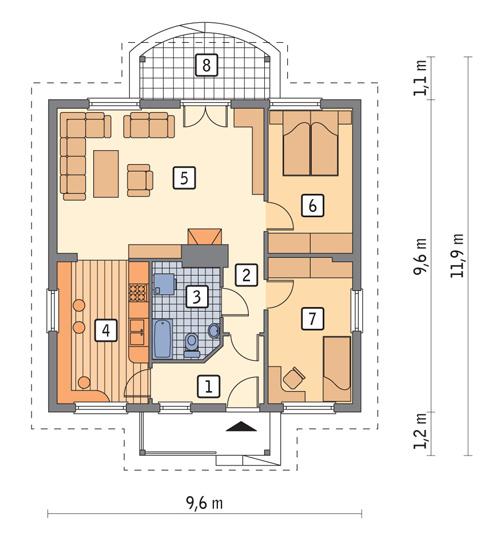 Rzut parteru POW. 72,5 m²