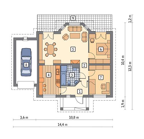 Rzut parteru POW. 102,5 m²