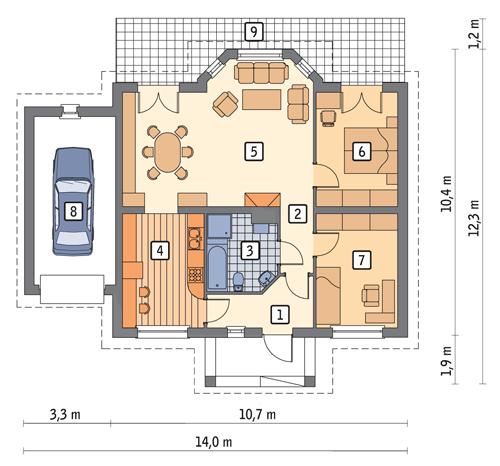 Rzut parteru POW. 101,0 m²