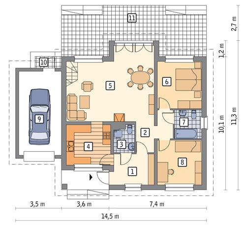 Rzut parteru POW. 107,4 m²