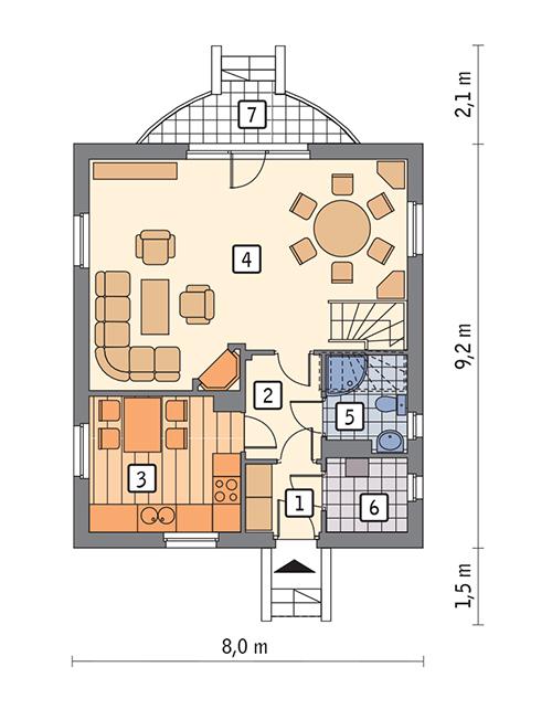 Rzut parteru POW. 52,5 m²