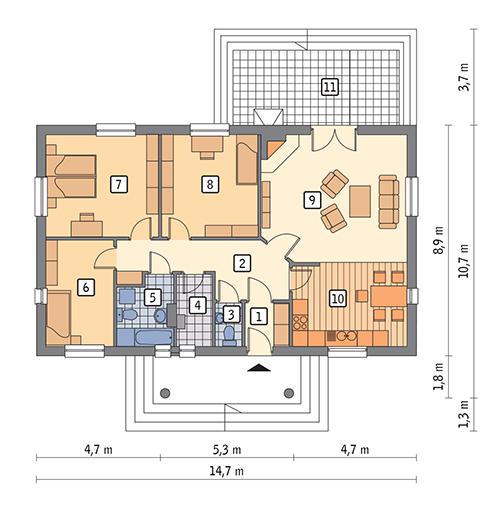 Rzut parteru POW. 105,3 m²