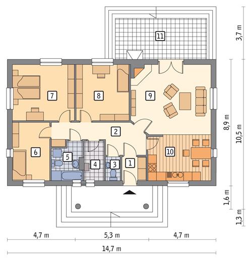 Rzut parteru POW. 105,3 m²