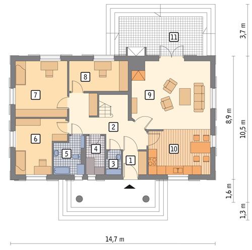 Rzut parteru POW. 104,0 m²