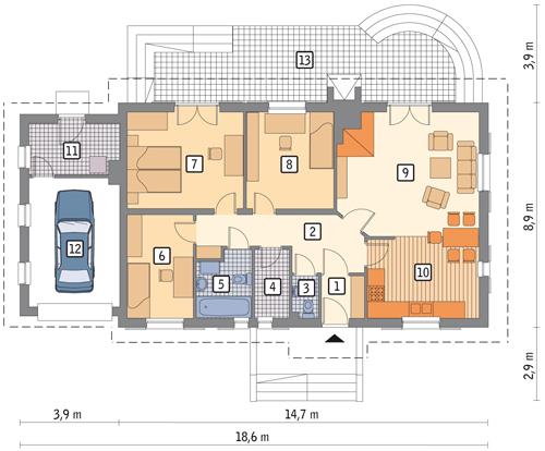 Rzut parteru POW. 128,5 m²