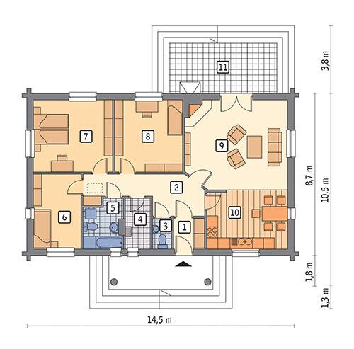 Rzut parteru POW. 106,9 m²